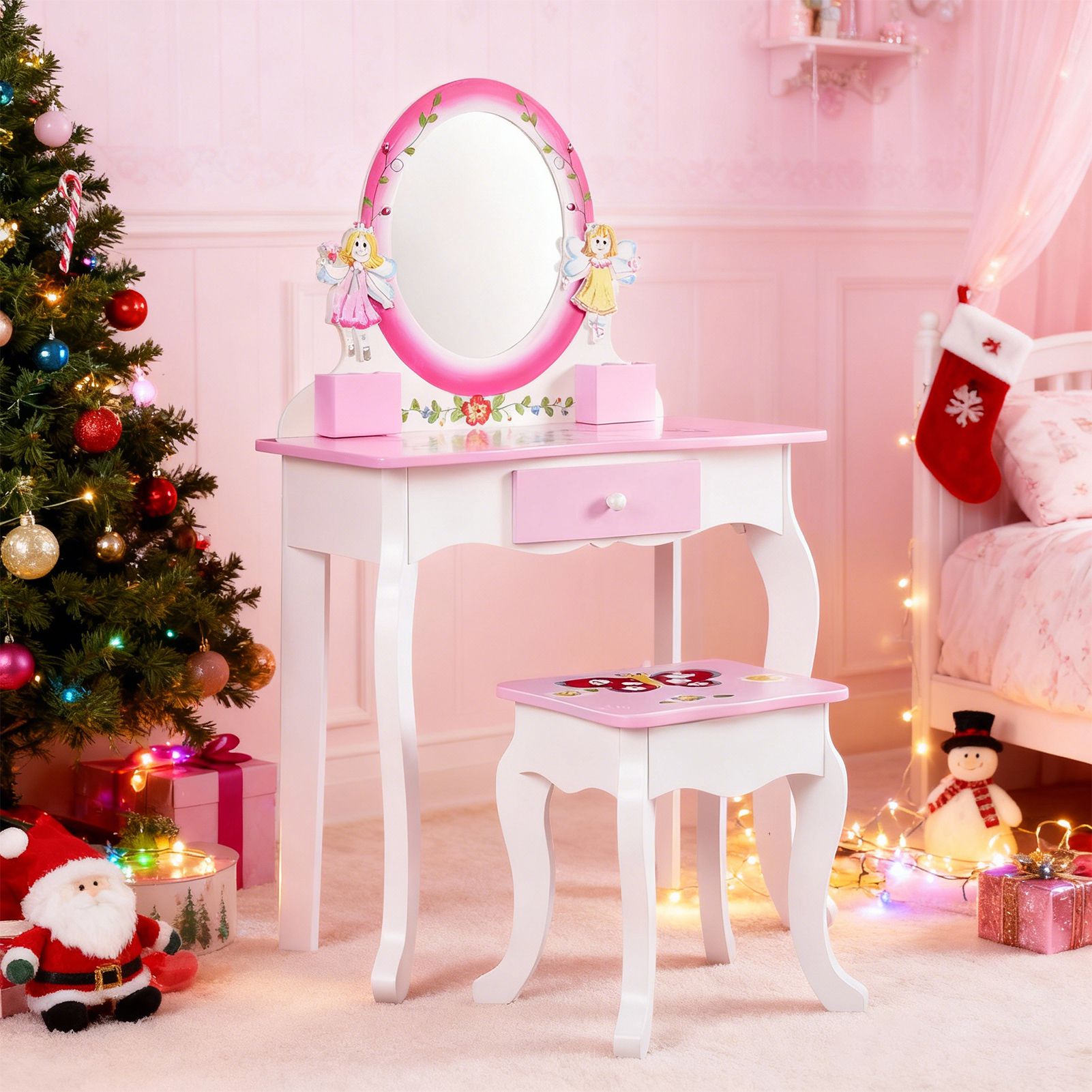 Beauty Makeup Kit For Kids - 어린이 화장대 세트 꽃무늬 나무 화장대