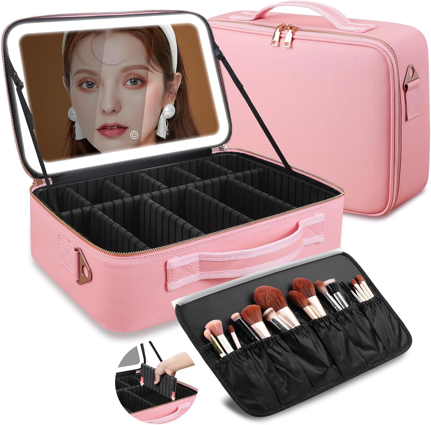 Beauty Bag Makeup - 대용량 메이크업 가방 15''X11'' LED 거울