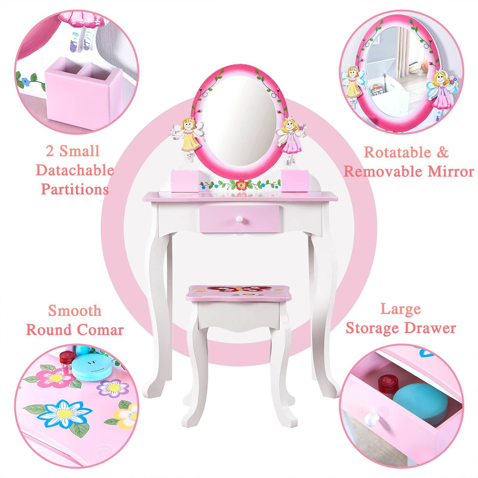 어린이 화장대 세트 꽃무늬 나무 화장대 공주님 테이블  - Beauty Makeup Kit For Kids 리뷰 및 가격